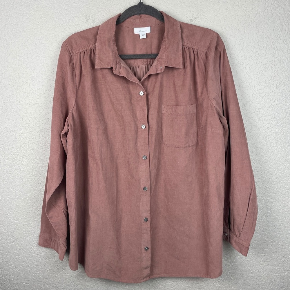 J. Jill Shirt‎ Womens L Pink Relaxed Luxe Soft Fine Wale Corduroy Button Up Top